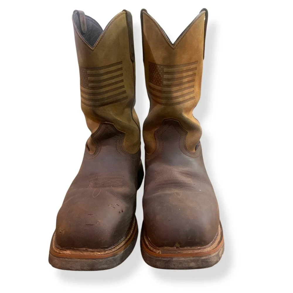 Thorough Bred Mens Work Boots 13D Brown Leather Steel Toe American Flag Made USA